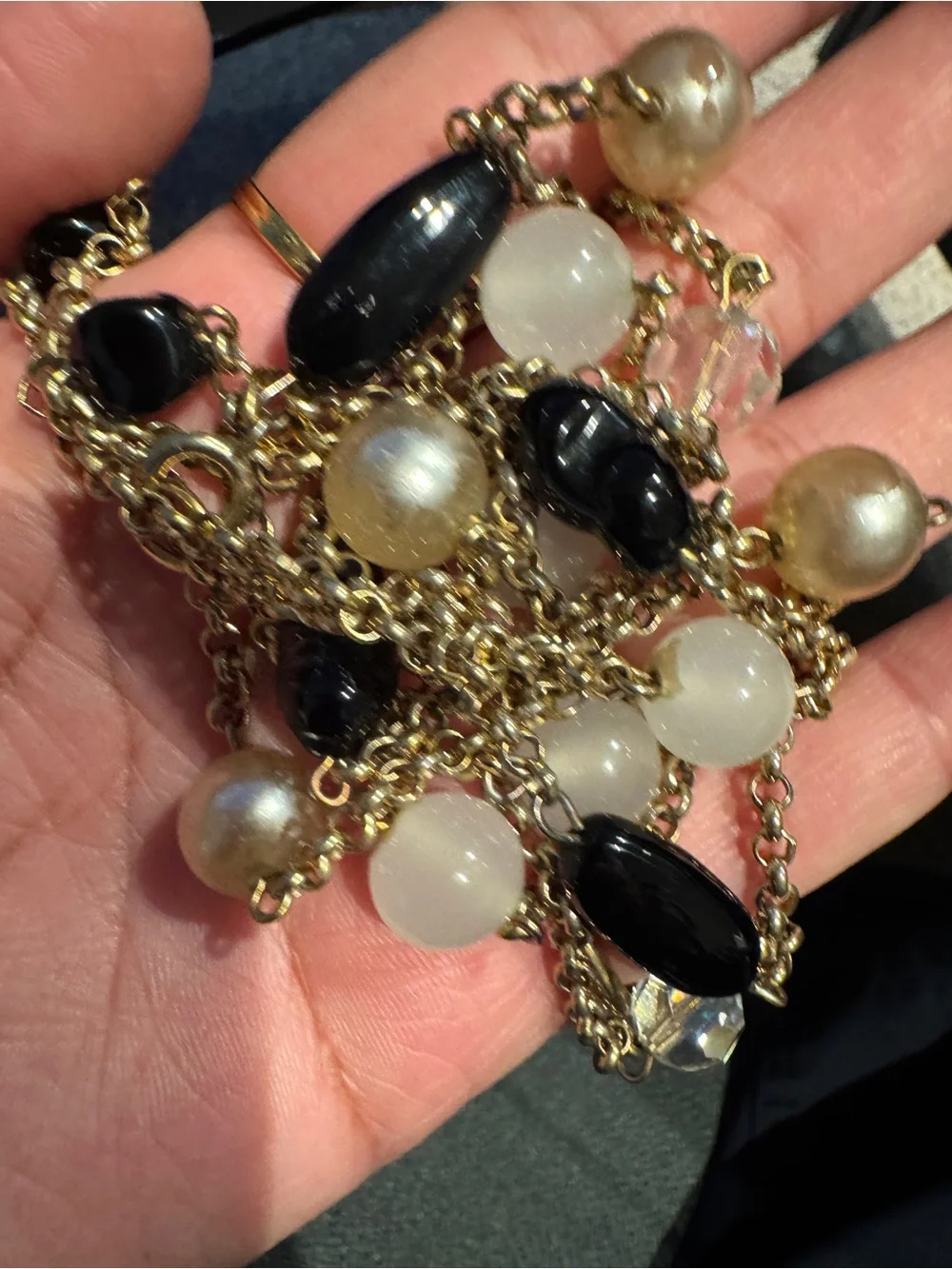 Multi-Strand Black and Gold Bead Necklace - Picture 12 of 13